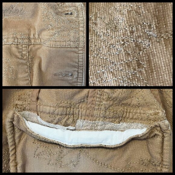 Vintage Y2K Tan Corduroy Jacket Tonal Floral Embroidered Medium Boho Cottagecore - Picture 13 of 13
